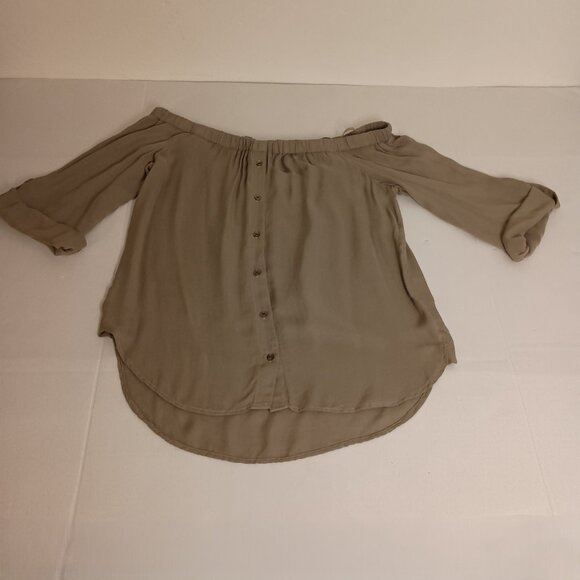 Bella Dahl Women’s Olive Green Off-the-Shoulder High-Low Top Size L Large NWT - Picture 6 of 16